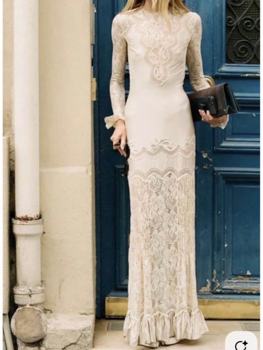 RABANNE Satin And Lace Gown with Ruffle